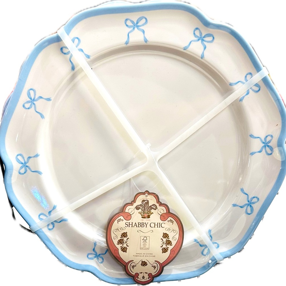 Shabby Chic Blue and White Plate melamine dinner set/4 10”